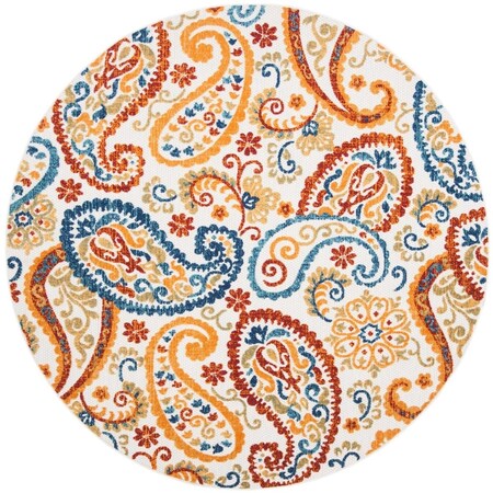 Safavieh Cabana Power Loomed Round Area Rug; Cream & Navy - 6 ft.-7 in. x 6 ft.-7 in. CBN887A-7R